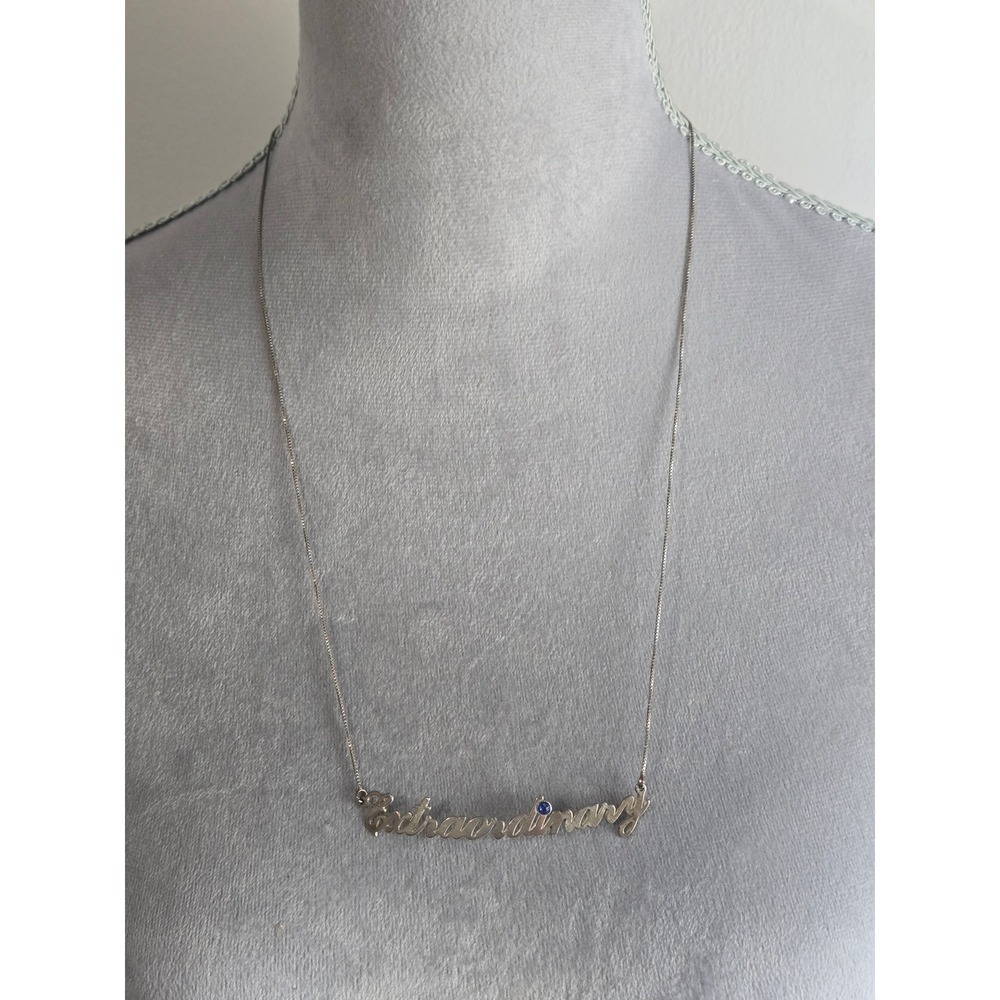 Sterling Silver Extraordinary Script Nameplate Necklace Blue Stone 925 Box Chain